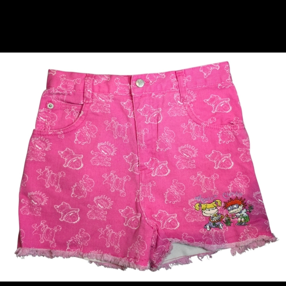 Vintage Girls Rugrats Nickelodeon Angelica Chucky Embroidered Pink Denim Shorts